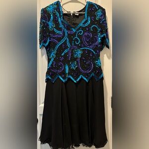 Vtg 80s Laurence Kazar Quintessential Eye-Popping Sequin Design Full Silk Skirt